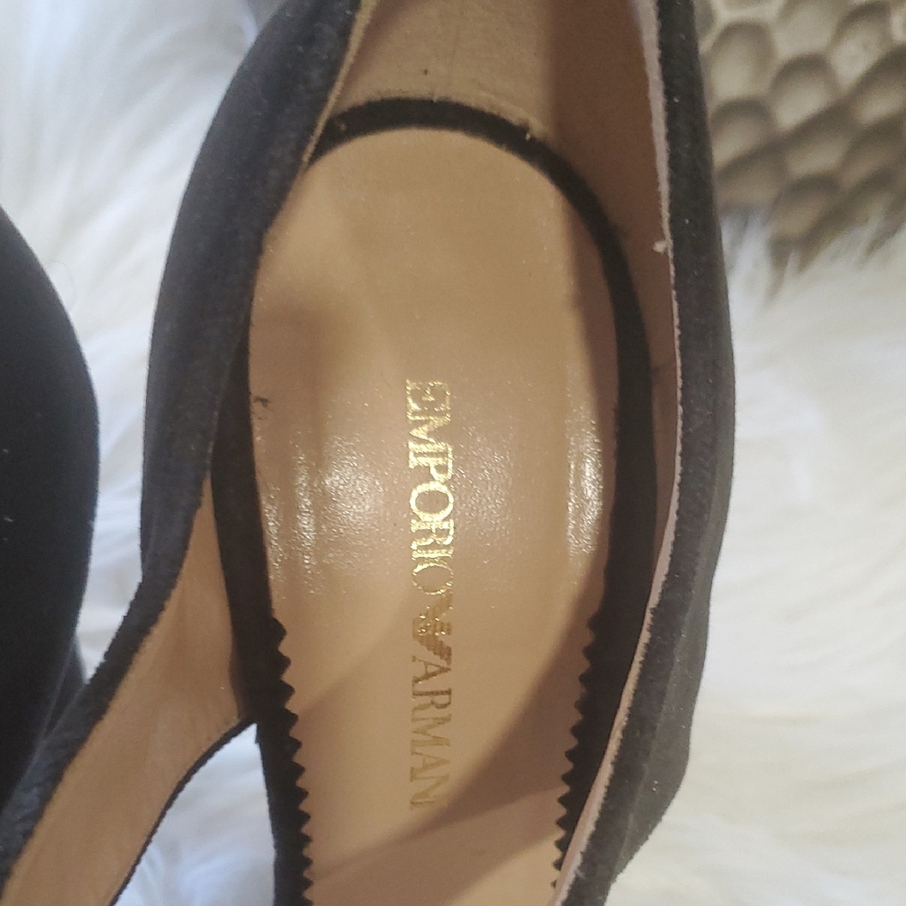 Emporio Armani Velvet Black Heels with Ribbon Tie Detail and Rounded Toe Sz 40 - Picture 10 of 11